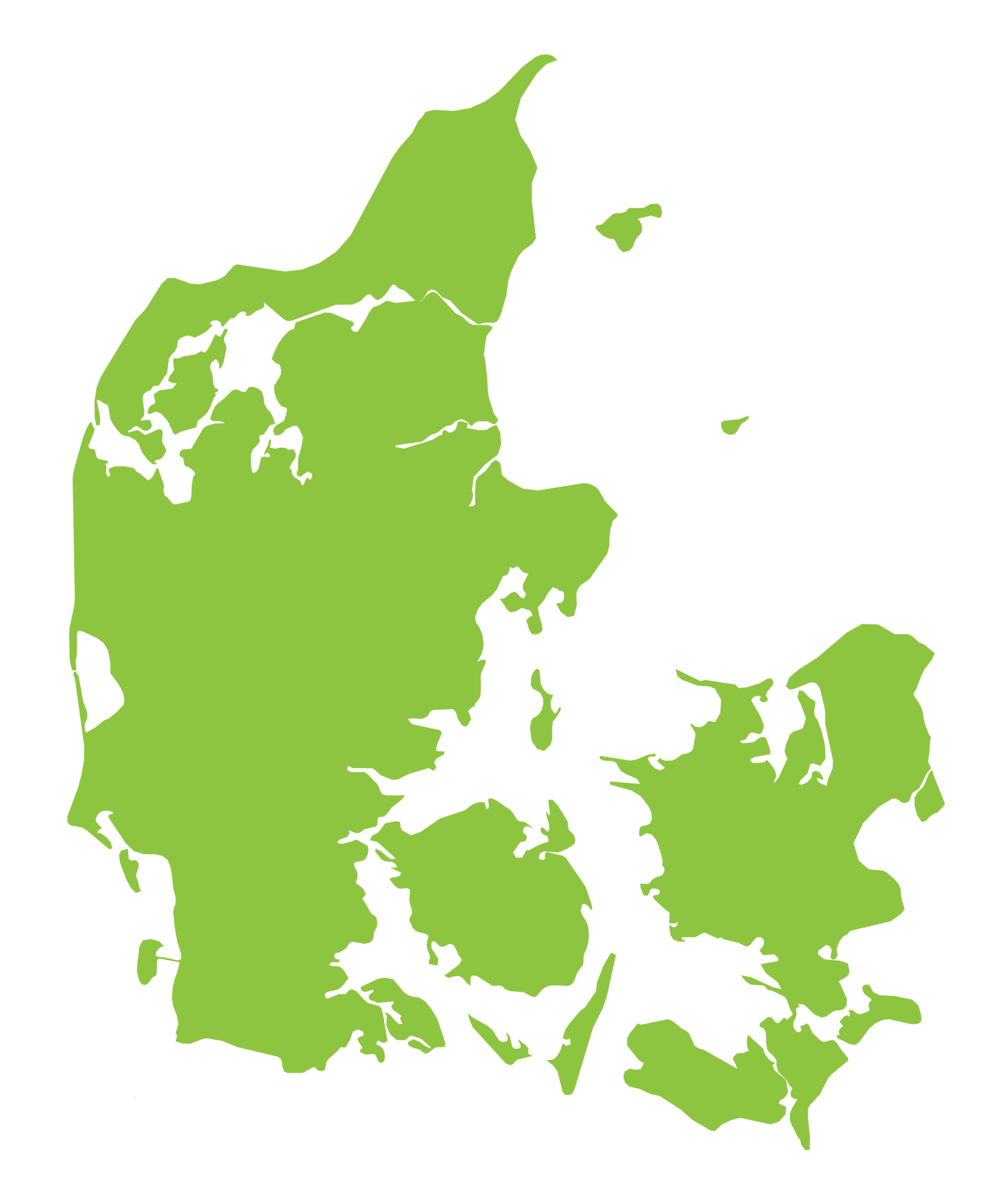 Kort over Danmark i grøn farve