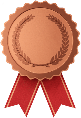 Bronzemedalje med rødt bånd og laurbærkrans